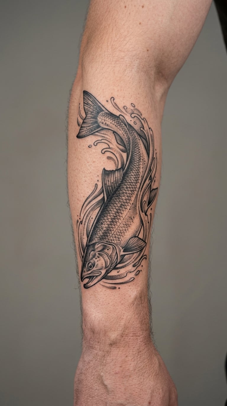 Salmon Wraparound Arm Tattoo
