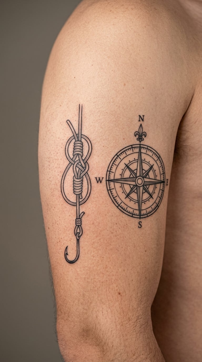 Fishing Knot and Compass Tattoo