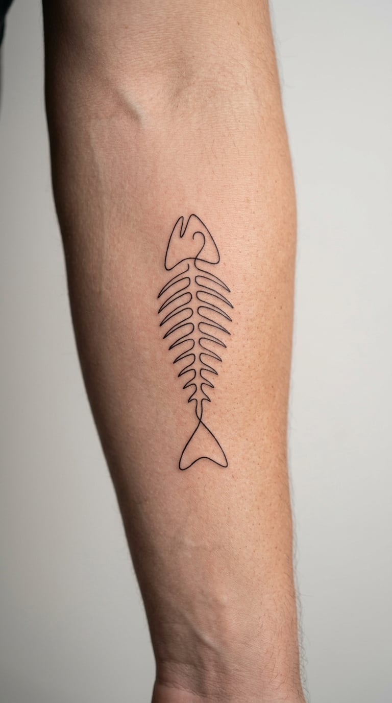 Minimalist Fish Spine Forearm Tattoo