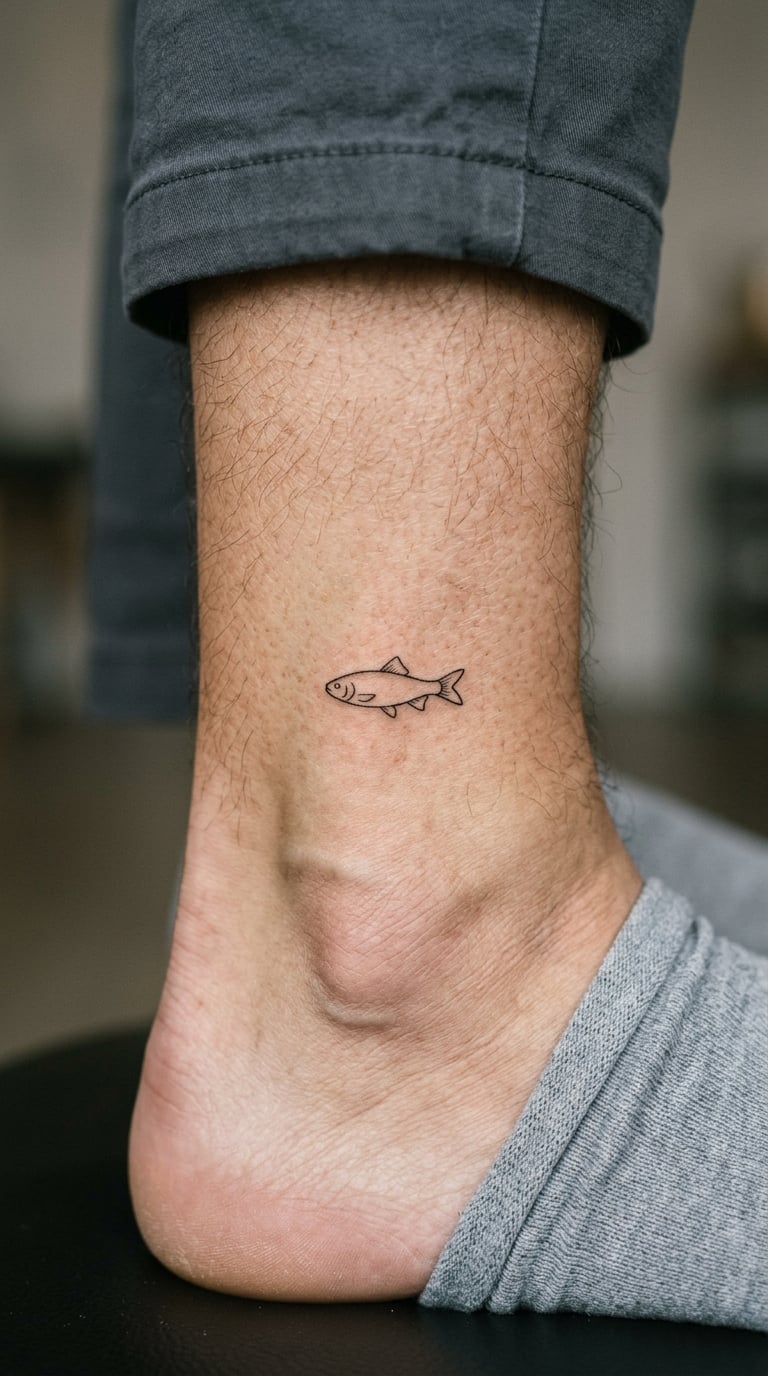 Tiny Fish Ankle Tattoo