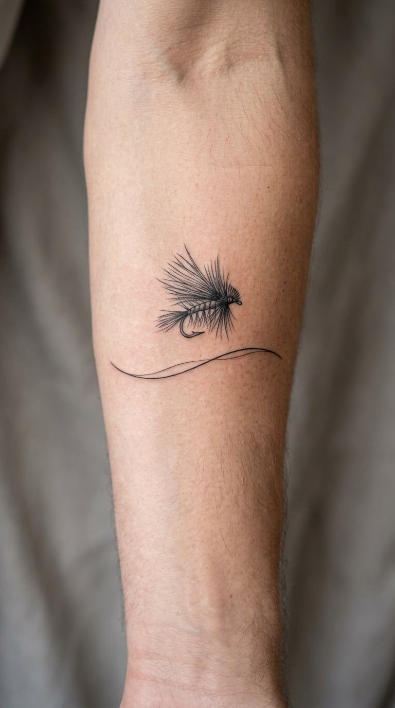 Fly-Fishing Fly and Water Line Tattoo