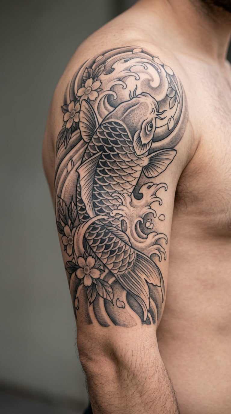 Koi-Fish Sleeve Panel Tattoo