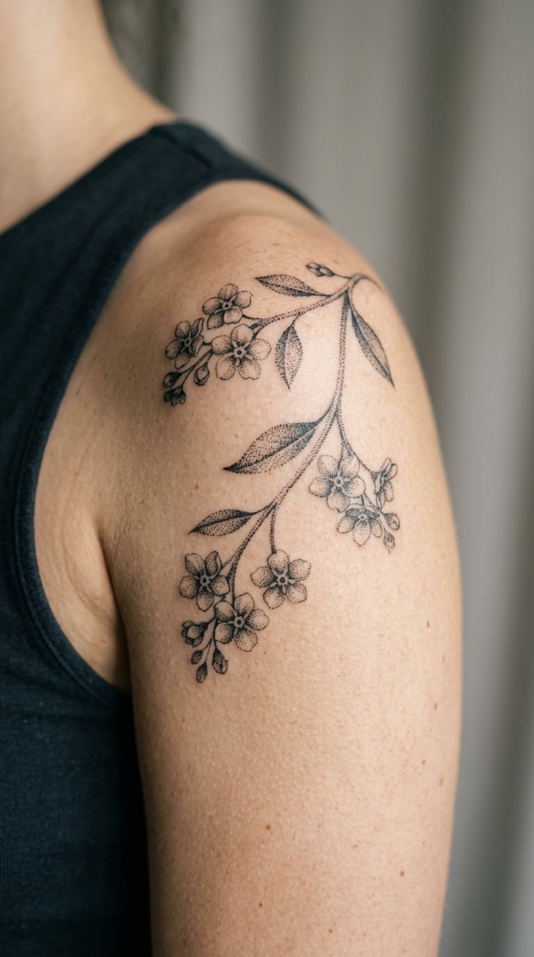 Dotwork Forget-Me-Not Branch