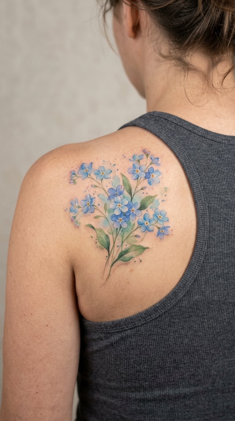 Shoulder Blade Watercolor Flowers
