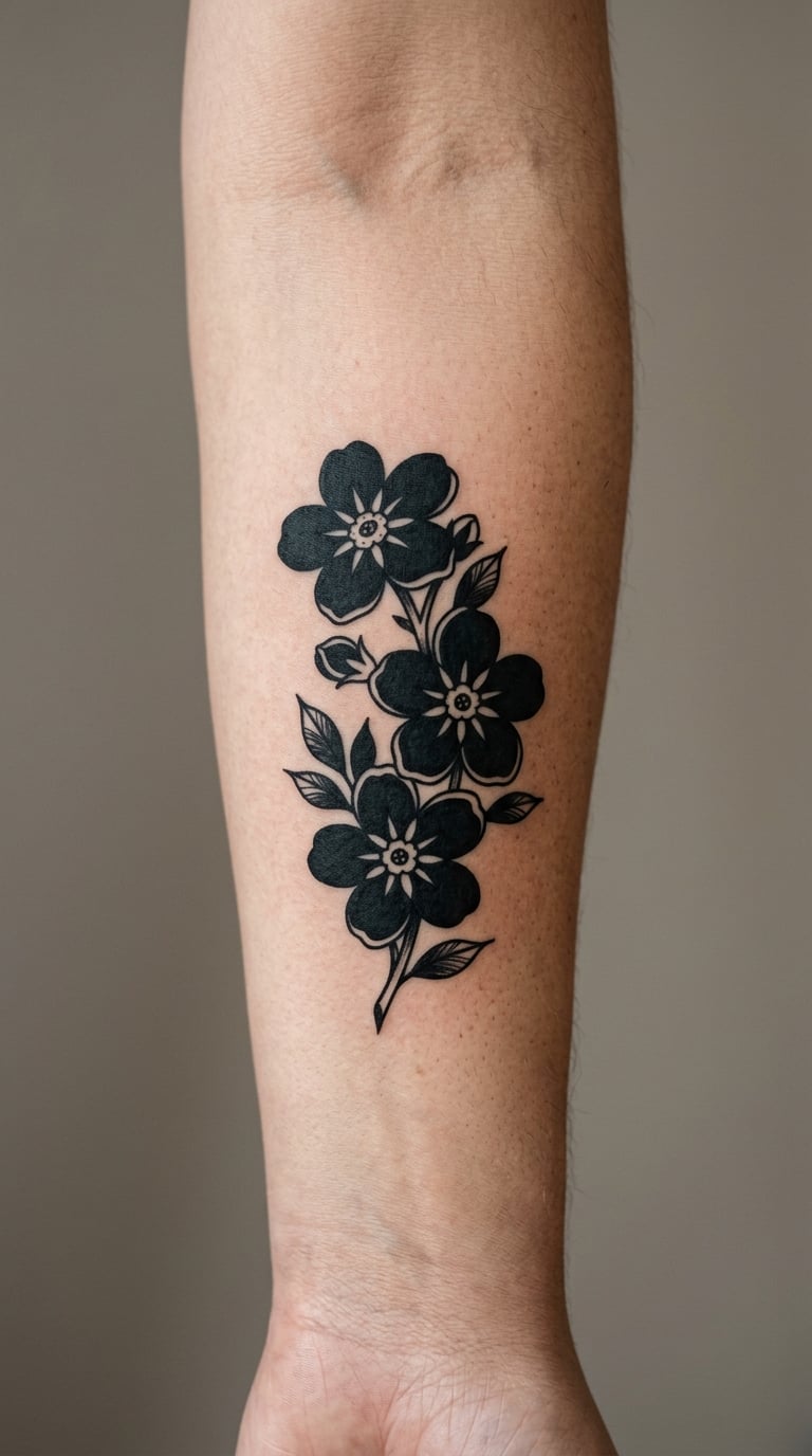 Blackwork Cluster of Three Flowers