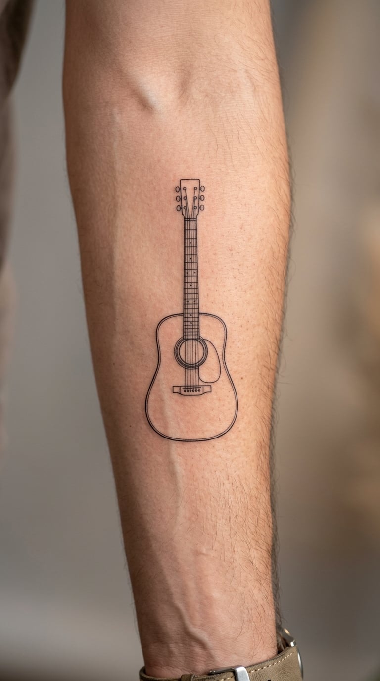Fine-Line Acoustic Guitar on the Forearm