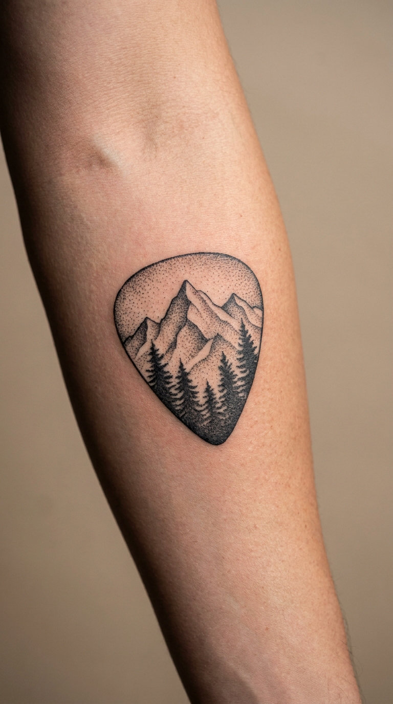 Guitar Pick Filled With Mountain Peaks