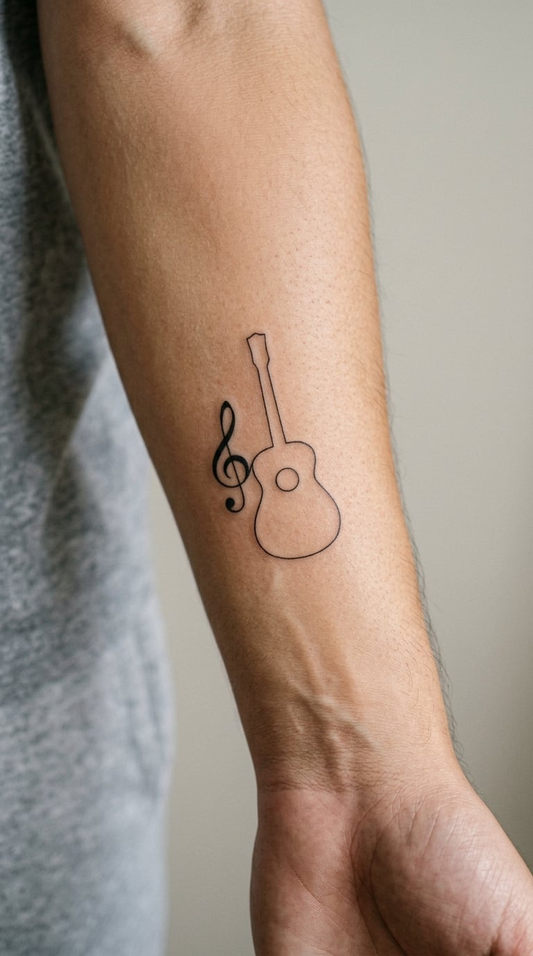 Minimal Treble Clef and Guitar Outline