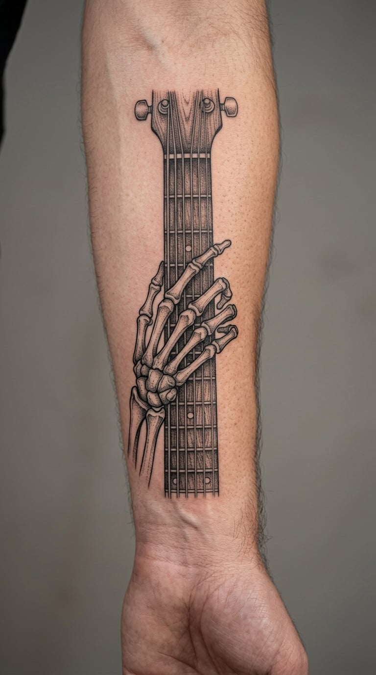Skeleton Hand Holding a Guitar