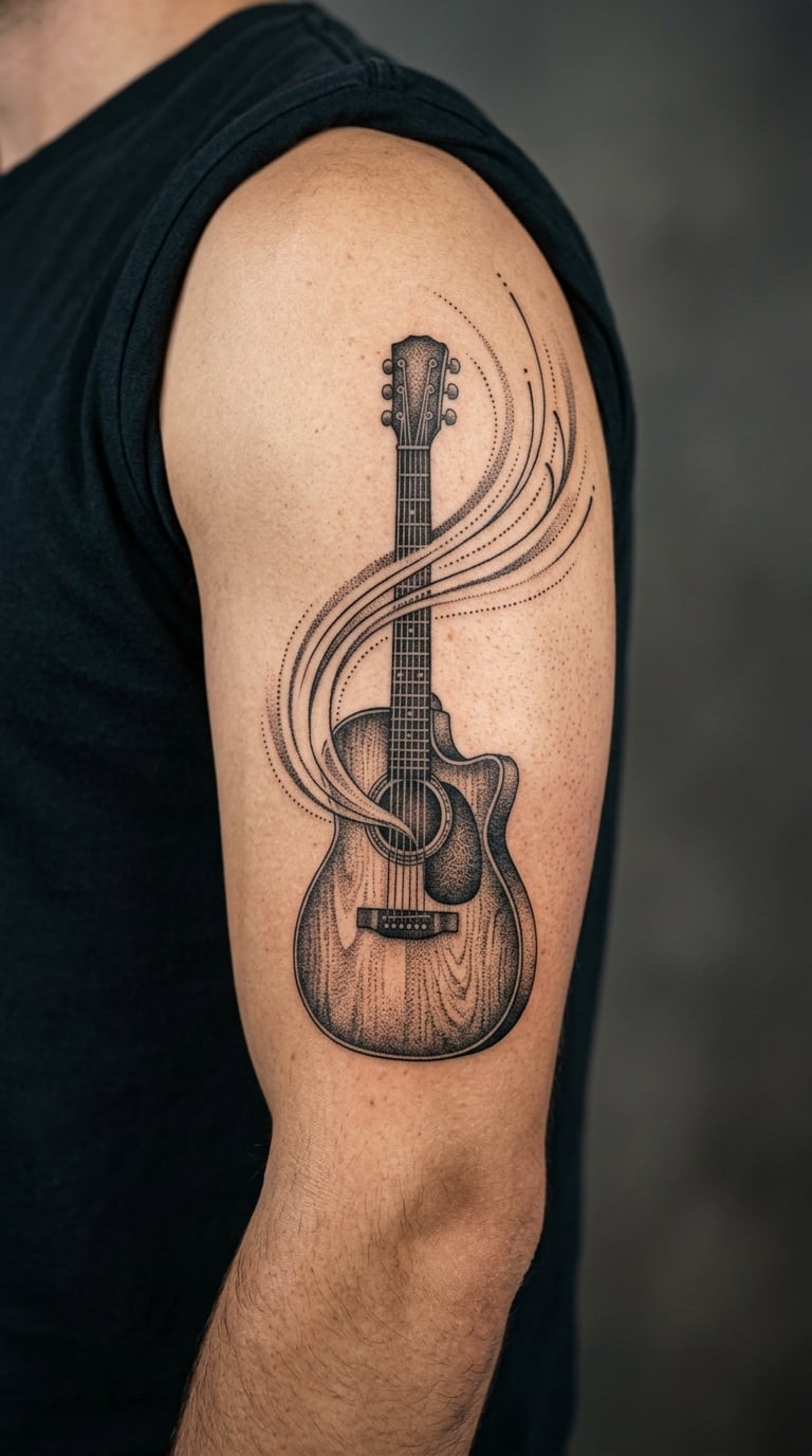 Dotwork Guitar with Sound Waves