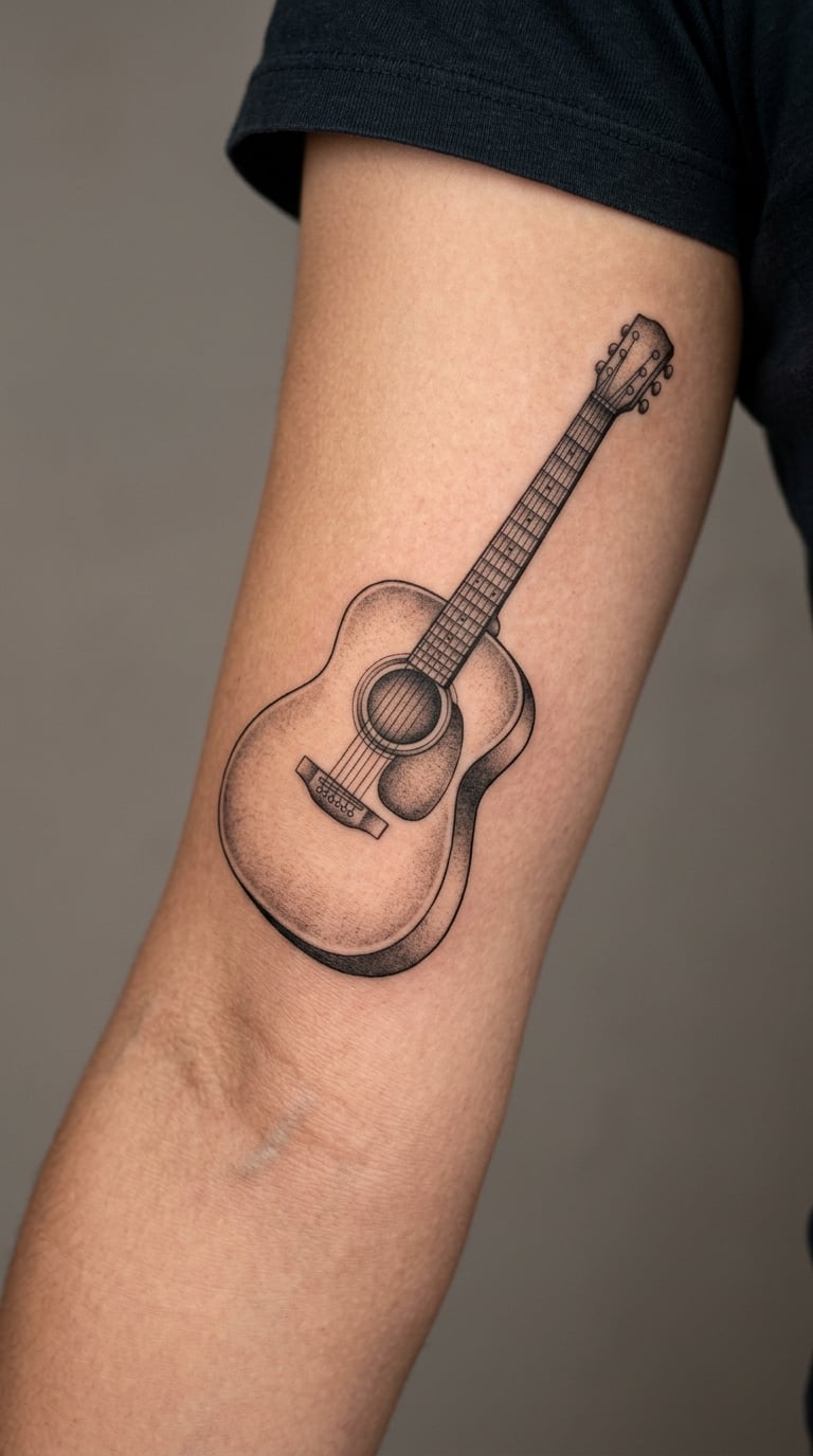 Black-and-Grey Guitar with Open Sound Hole
