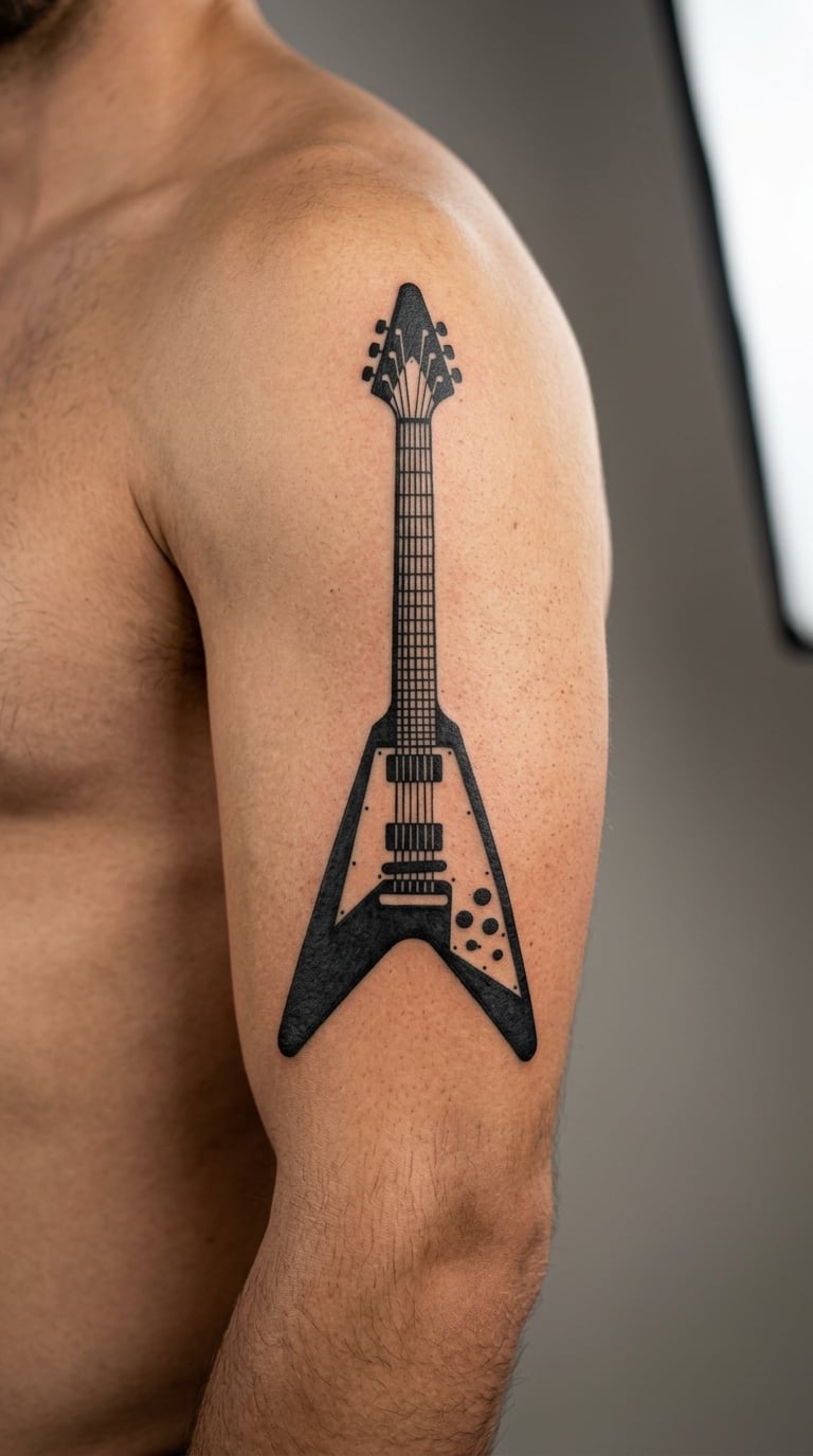 Flying V Electric Guitar in Blackwork