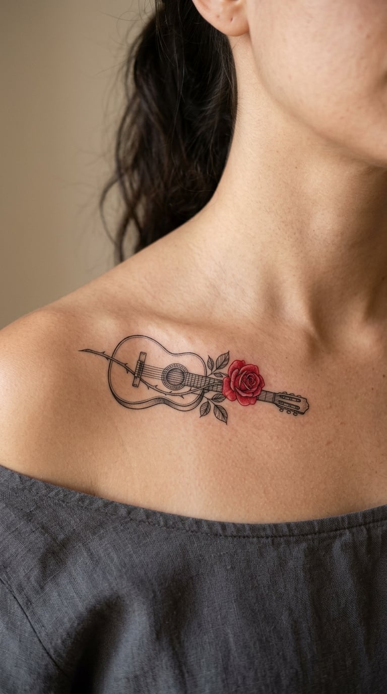 Guitar and Rose on the Collarbone