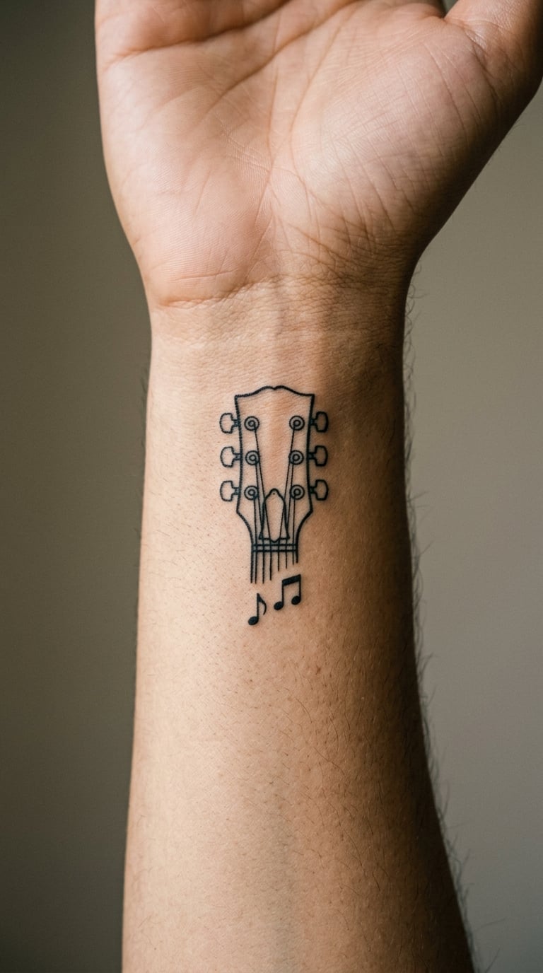 Guitar Headstock with Musical Notes