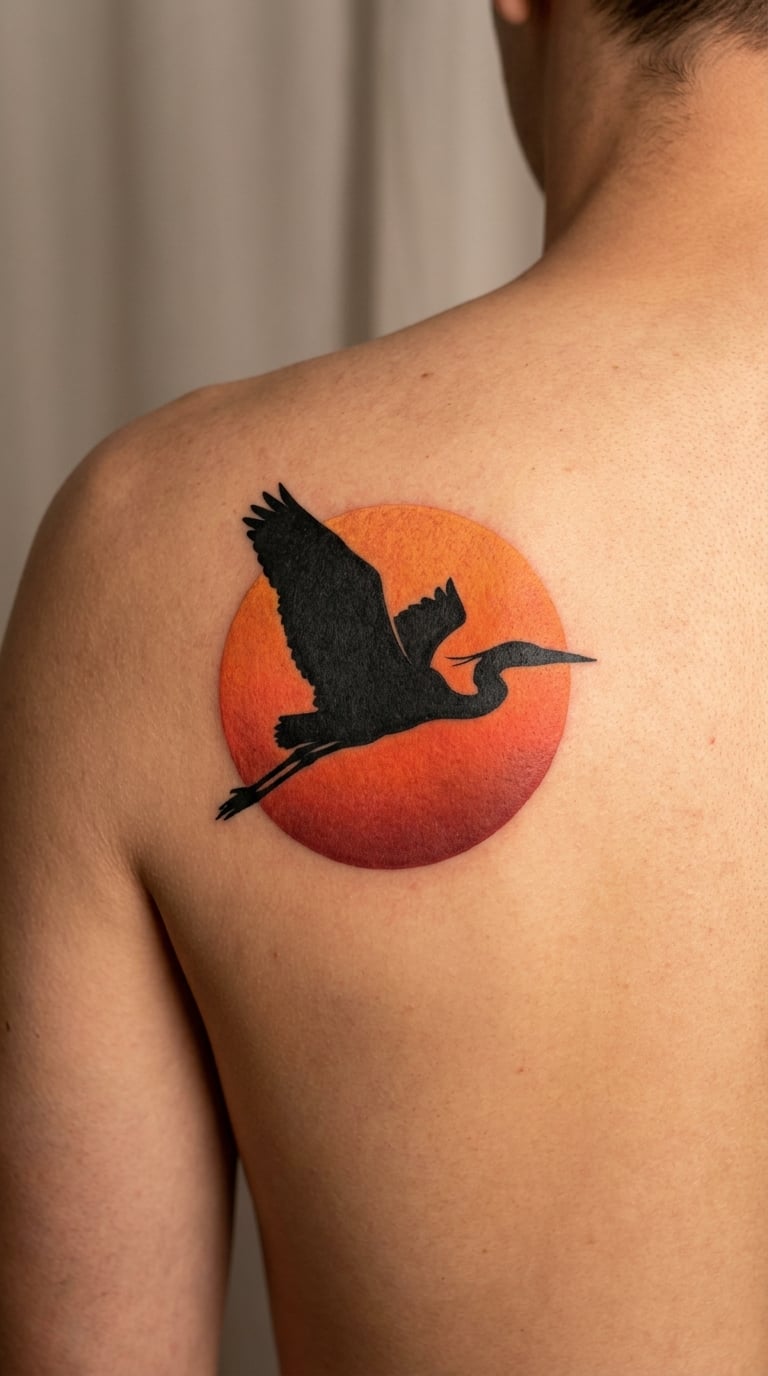Heron Silhouette with Sunset