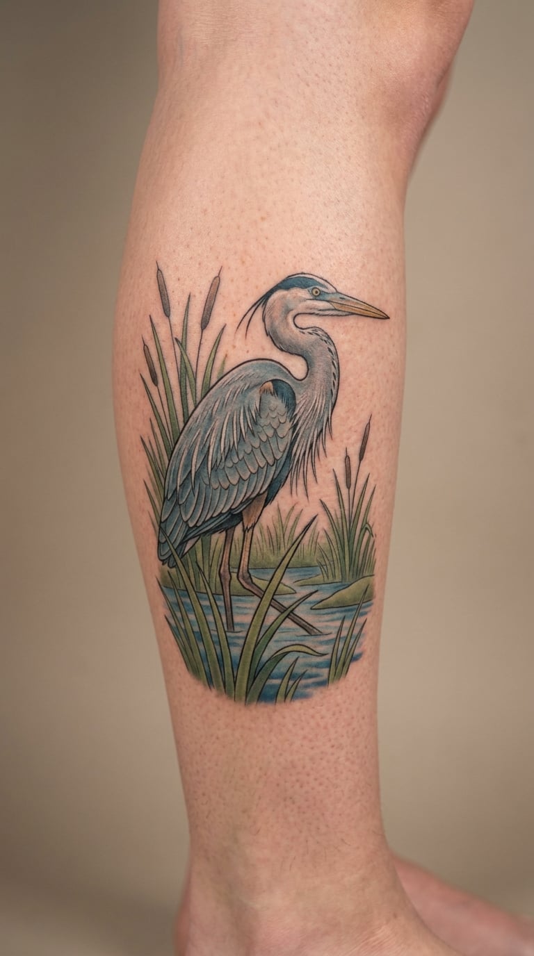 Colorful Heron in a Marsh