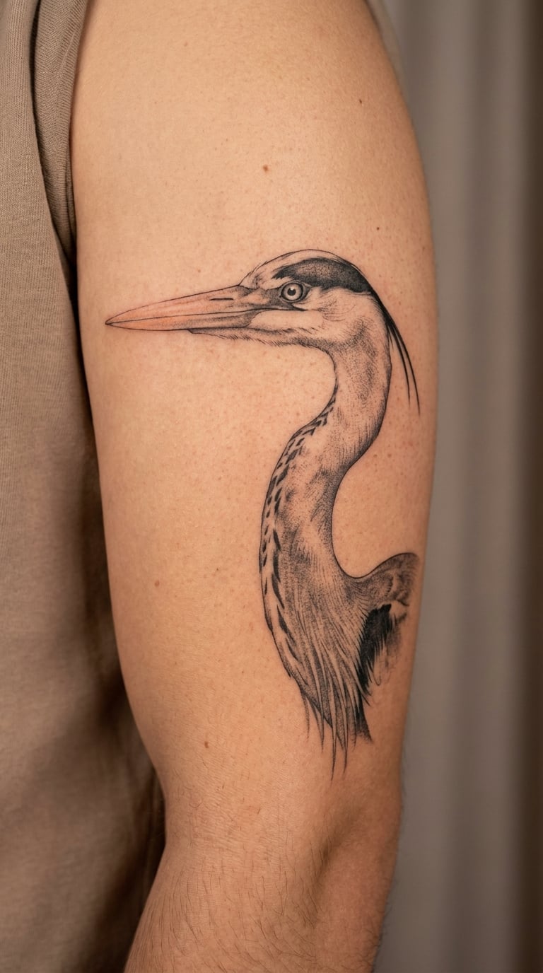 Realistic Grey Heron Portrait