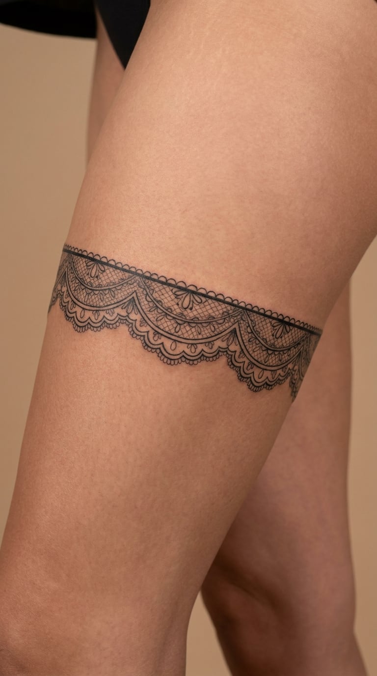 Fine-Line Lace Garter Wraparound the Thigh