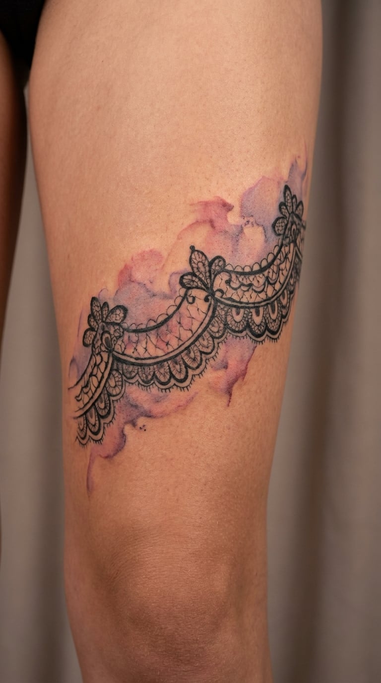 Watercolor Lace Garter with Pastel Shading