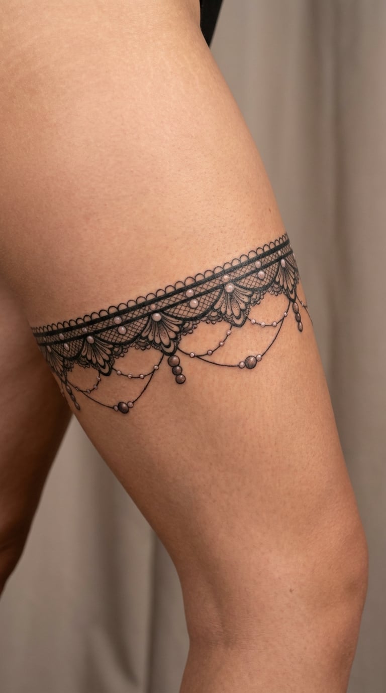 Lace Garter with Pearl Detail