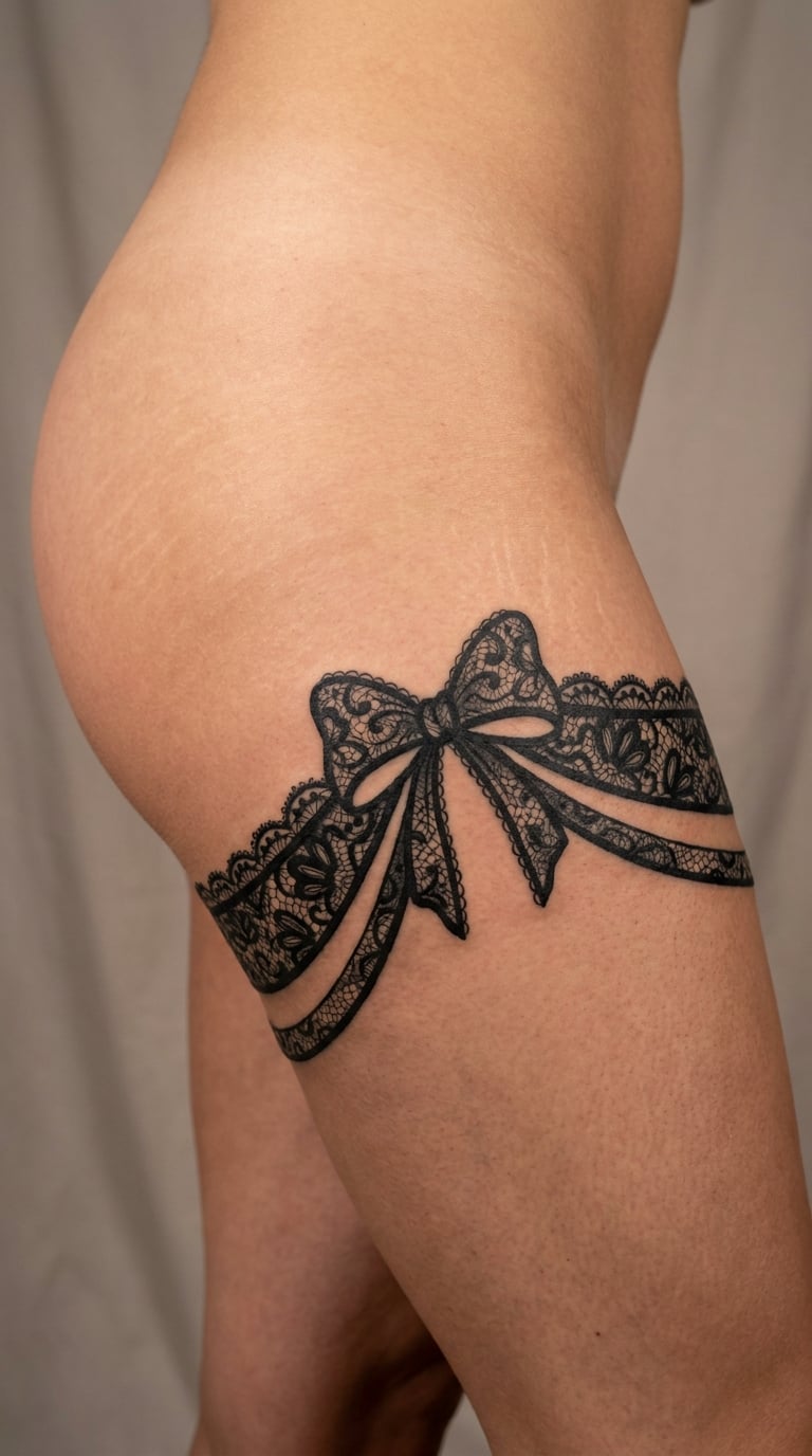 Black Lace Garter with Bow on the Hip