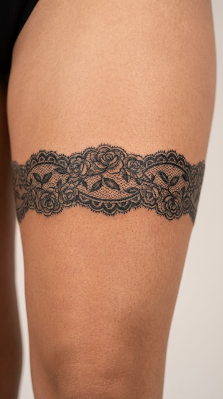 Floral Lace Garter on the Upper Thigh
