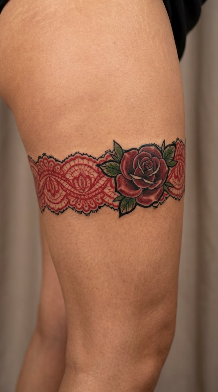 Red Lace Garter with Rose Accent