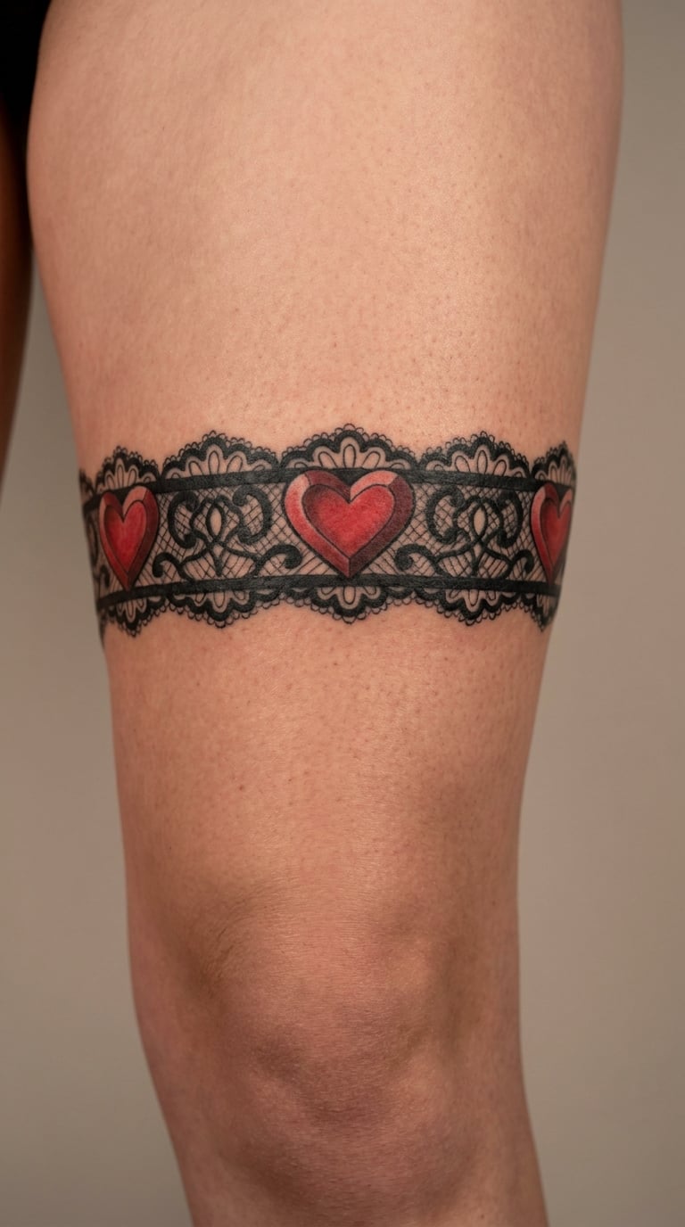 Neo-Traditional Lace Garter with Hearts