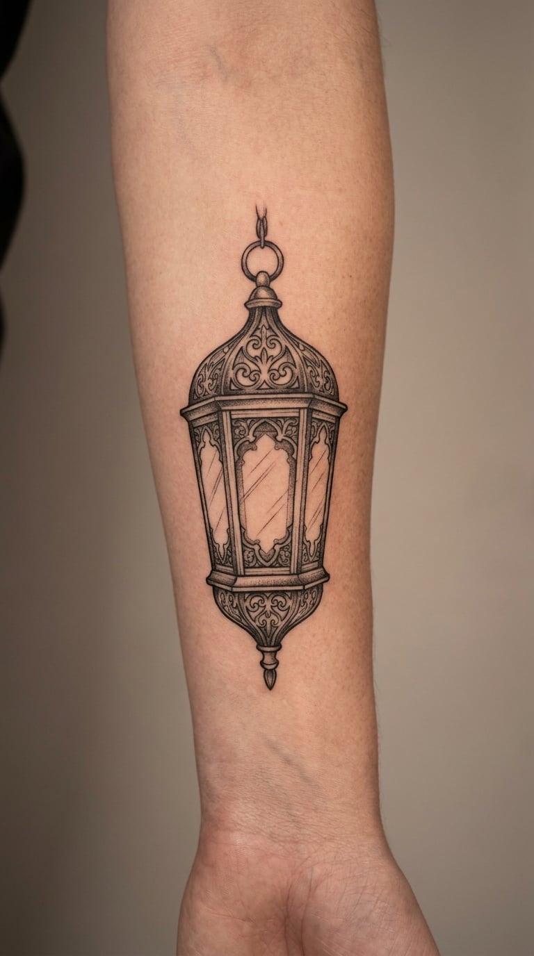 Victorian Hanging Lantern on the Outer Forearm