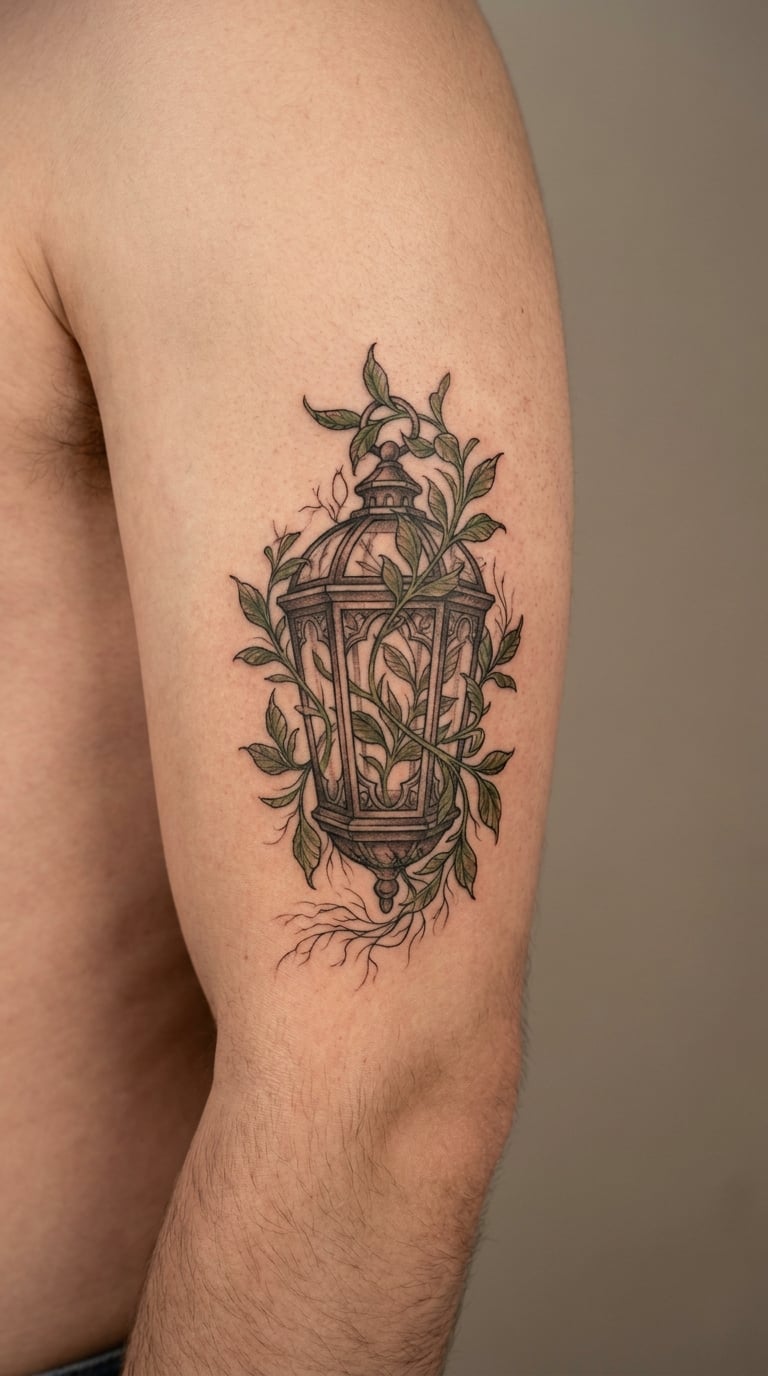 Botanical Greenhouse Lantern on the Outer Upper Arm