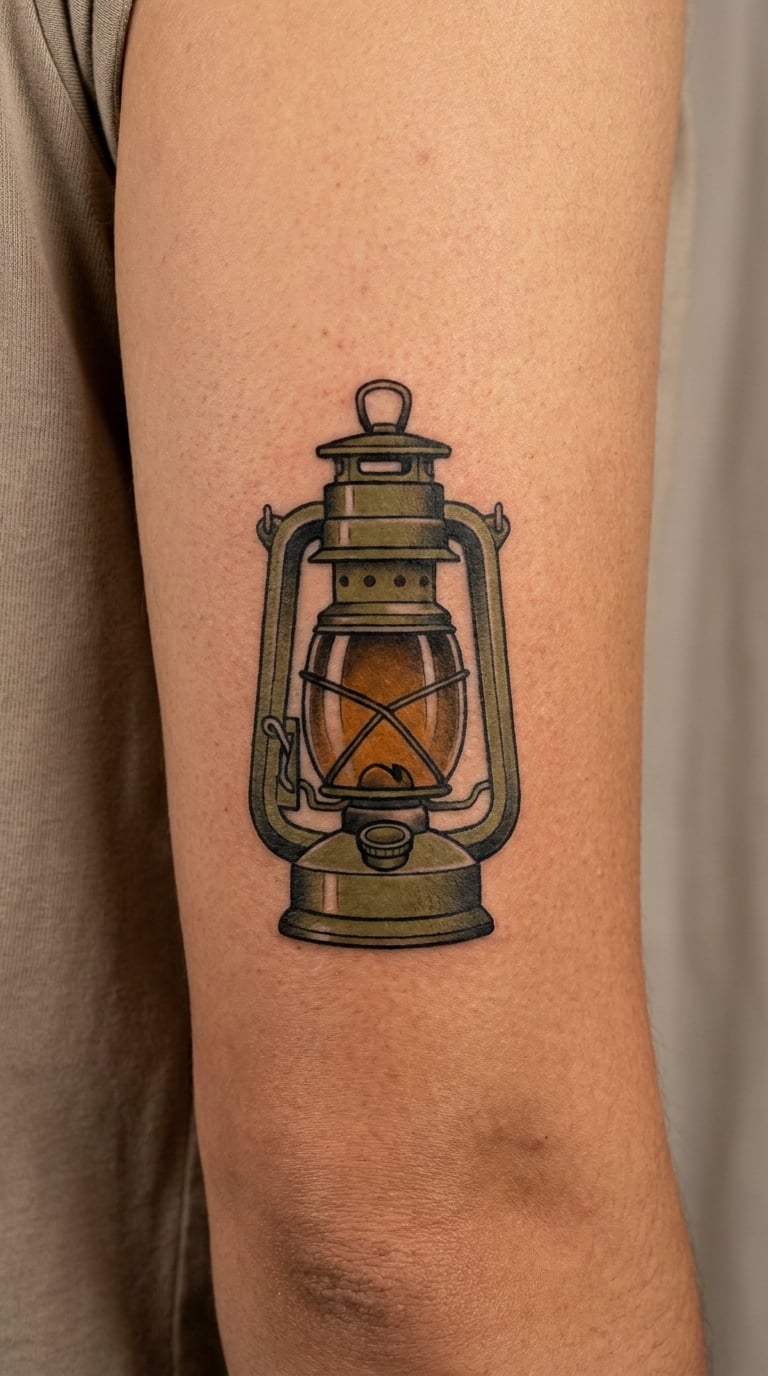 Antique Camping Lantern on the Outer Upper Arm