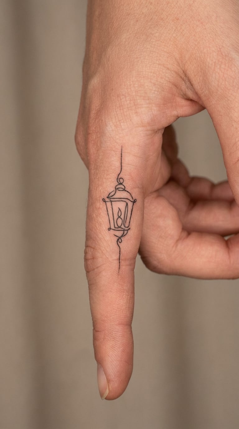 Minimal Flame-Outline Lantern on the Index Finger