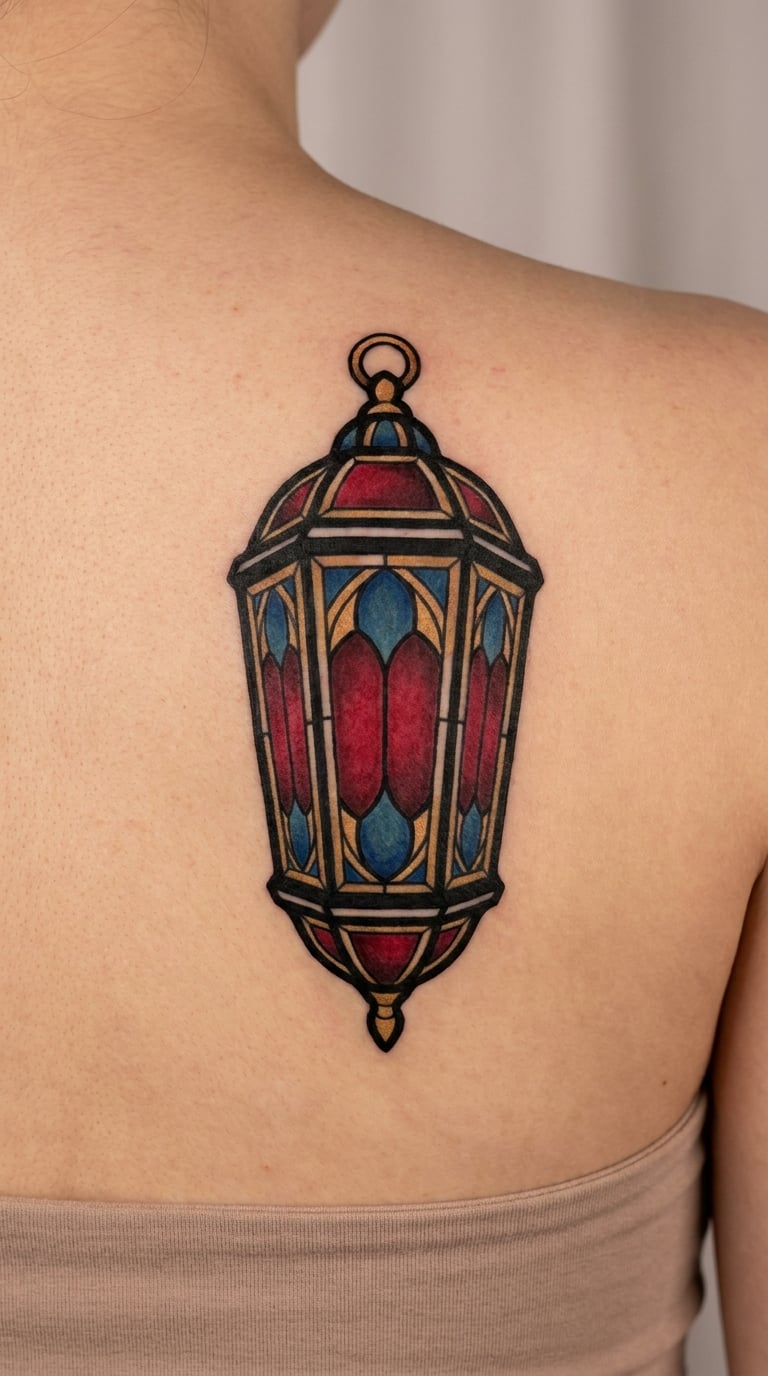 Stained-Glass Lantern on the Upper Back