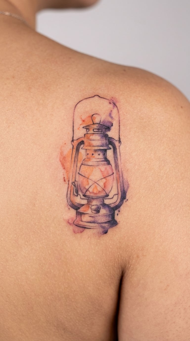Watercolor Sunset Lantern on the Shoulder