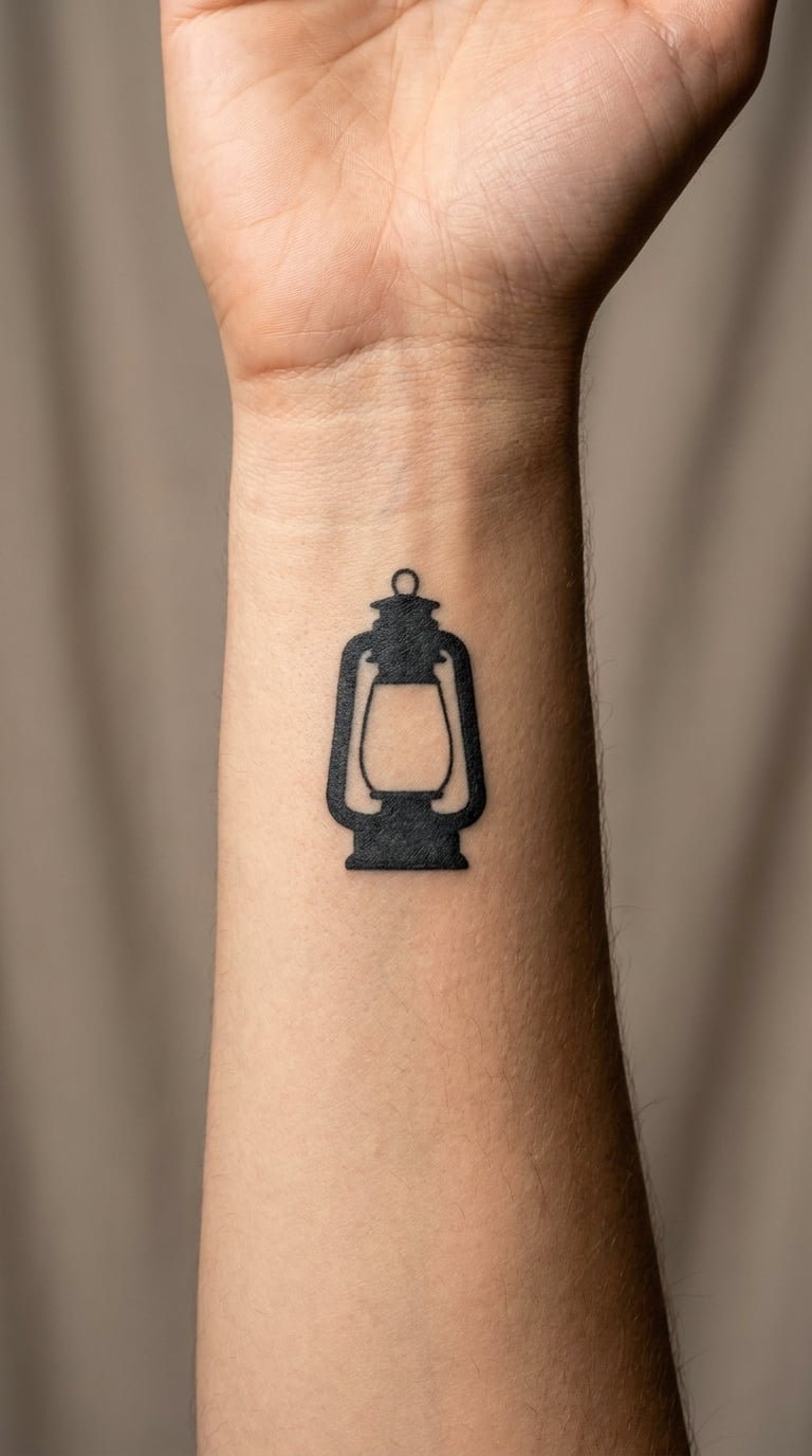 Minimal Black Silhouette Lantern on the Inner Wrist