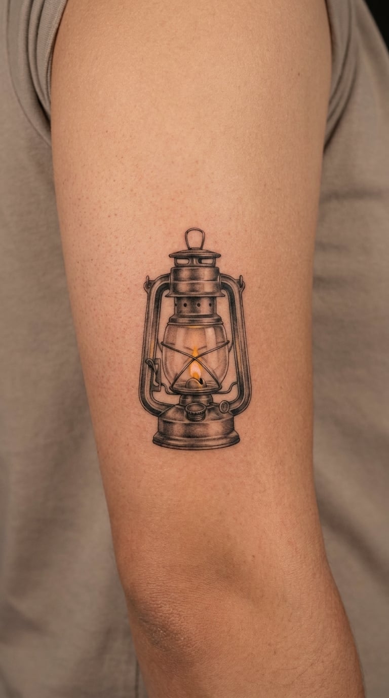 Realistic Glowing Oil Lantern on the Upper Arm