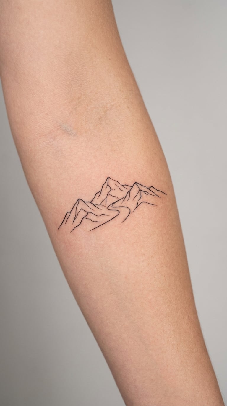 Fine-Line Mountain Range on the Forearm