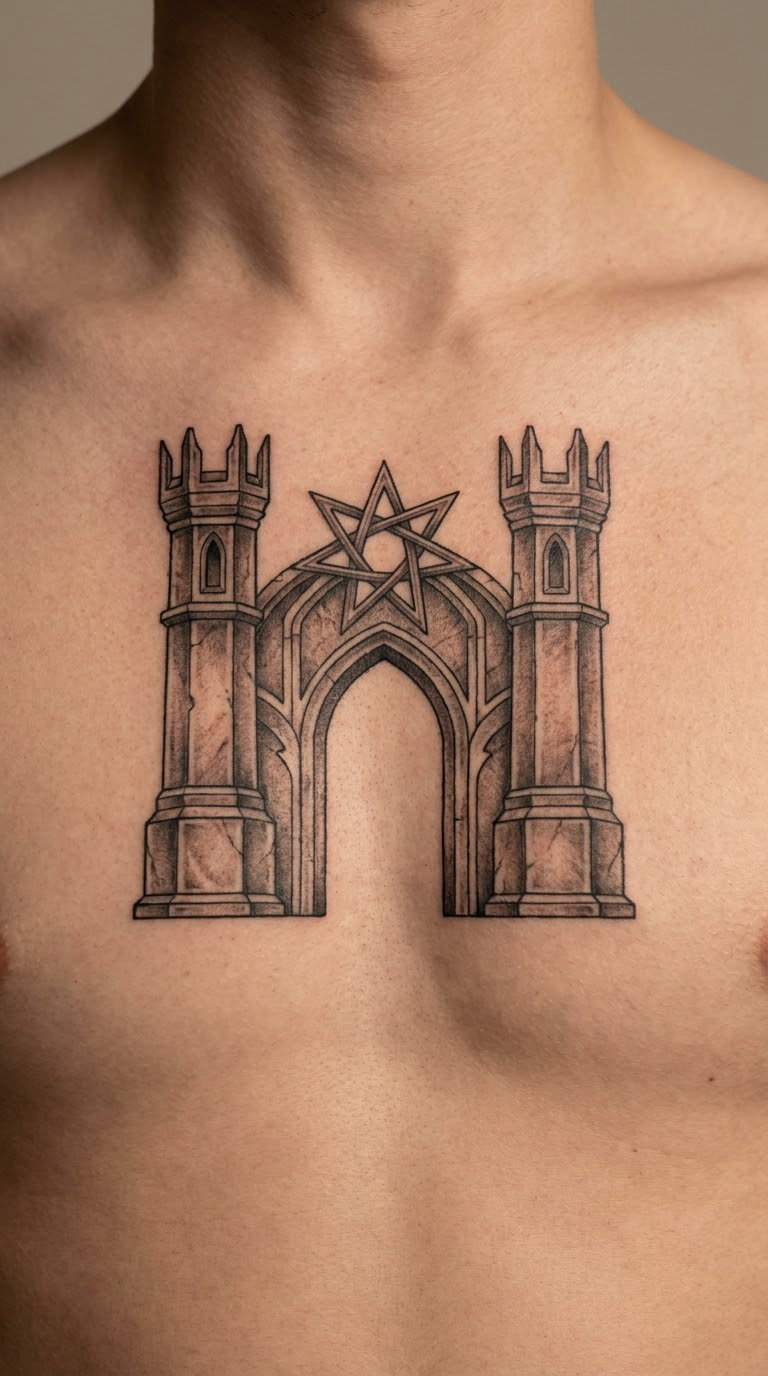 Iron Gate With Symmetrical Geometry on the Chest