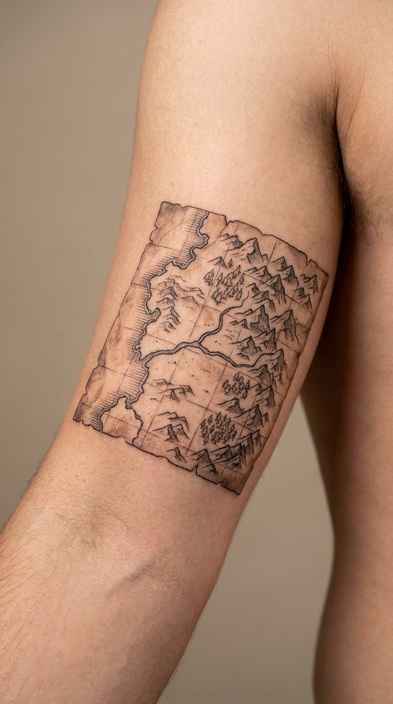 Ancient Map Grid on the Biceps