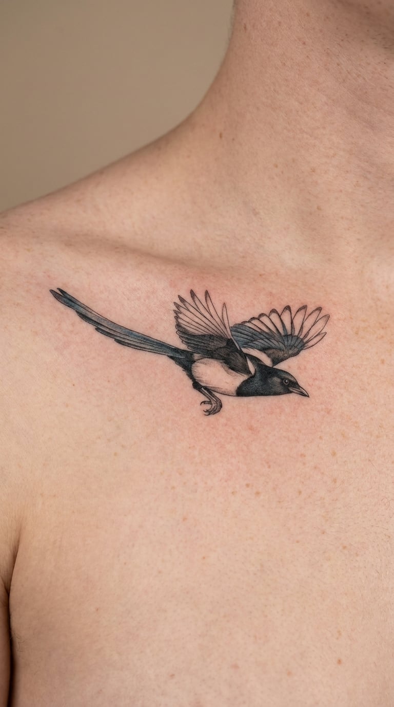 Flying Magpie Across the Collarbone