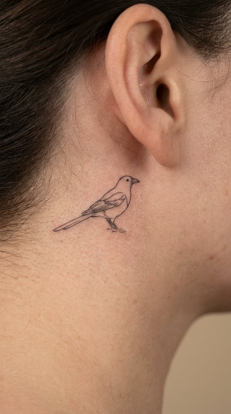 Tiny Magpie Behind the Ear