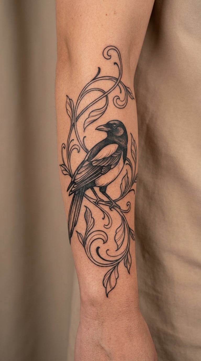 Art Nouveau Magpie and Vine