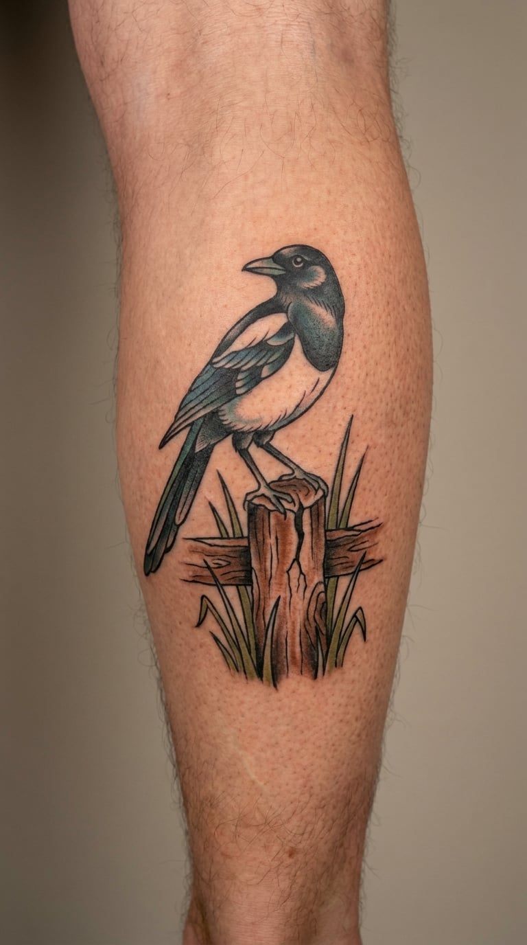 Old-School Magpie on a Fence Post