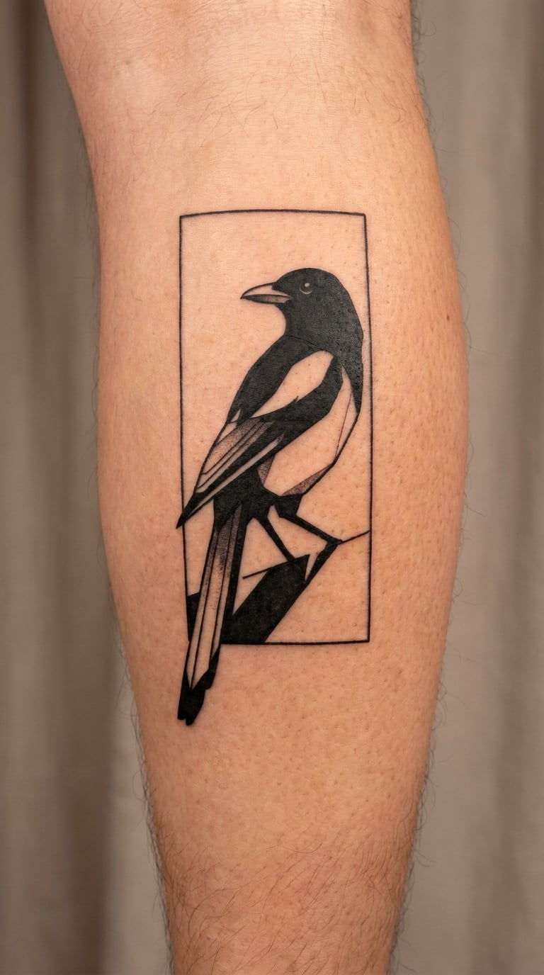 Blackwork Magpie in a Street-Style Panel