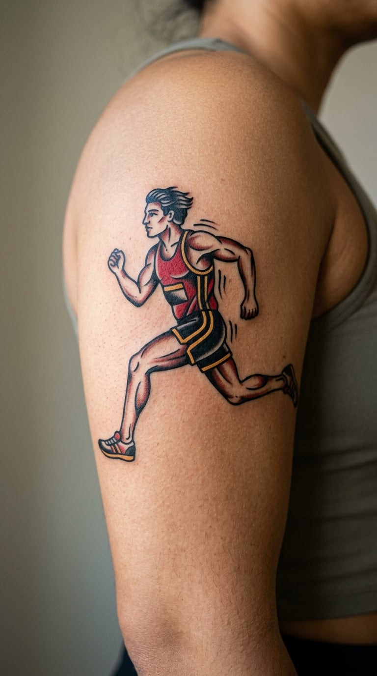 Traditional Marathoner in Motion Marathon Tattoo