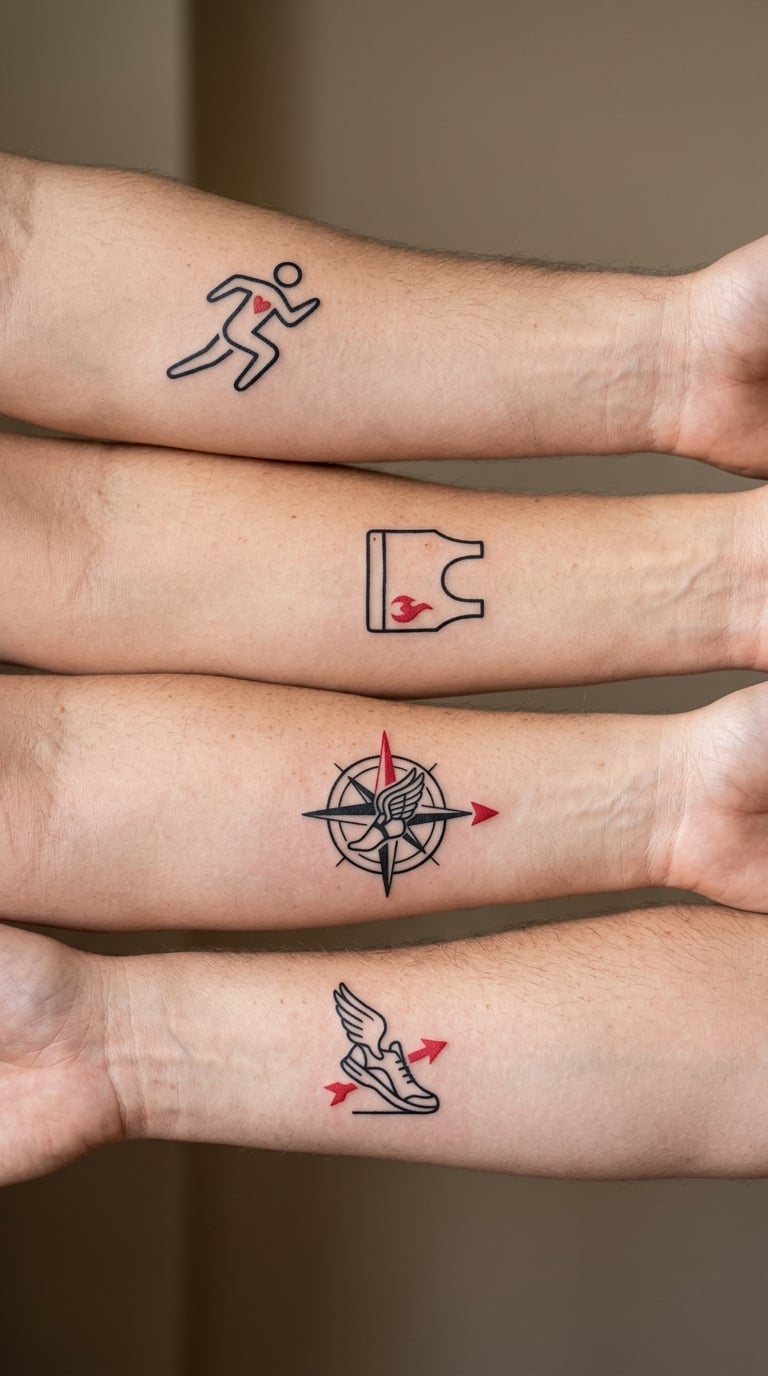 Matching Four-Person Marathon Tattoos