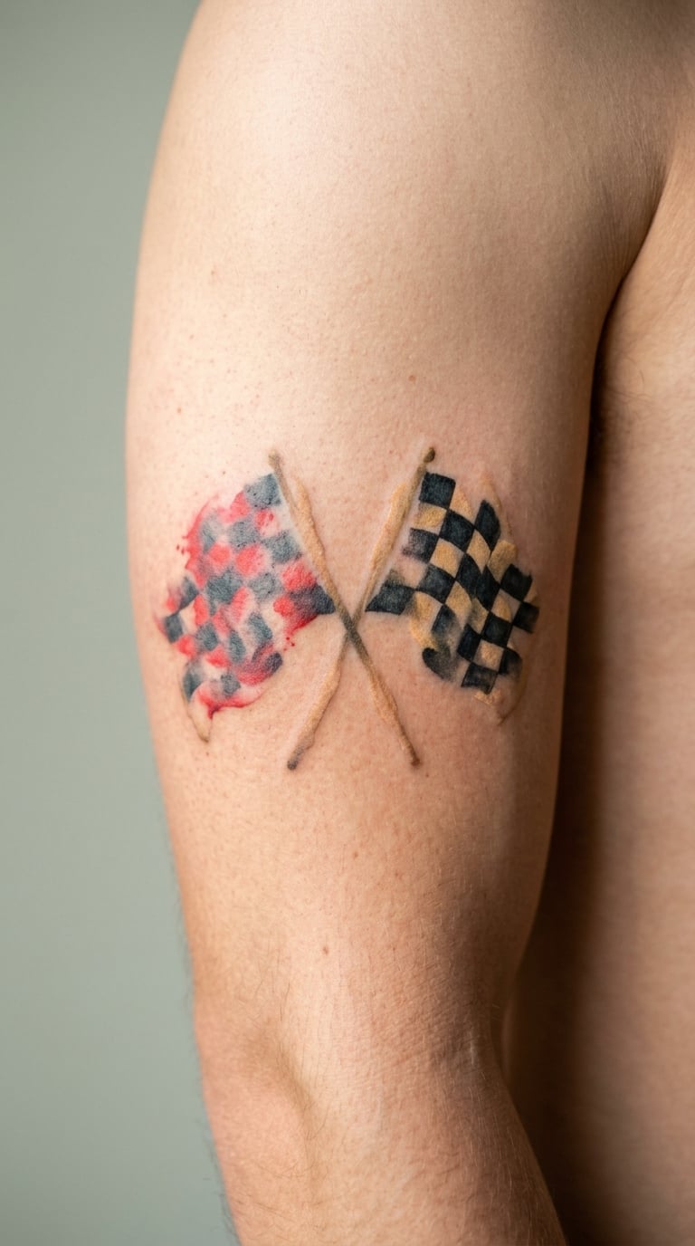 Watercolour Finish-Line Flag Marathon Tattoo
