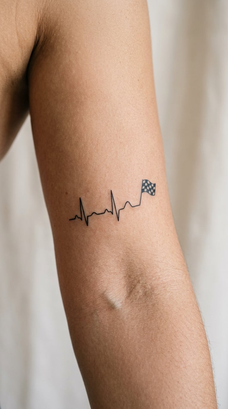 Heart-Rate Finish-Line Marathon Tattoo