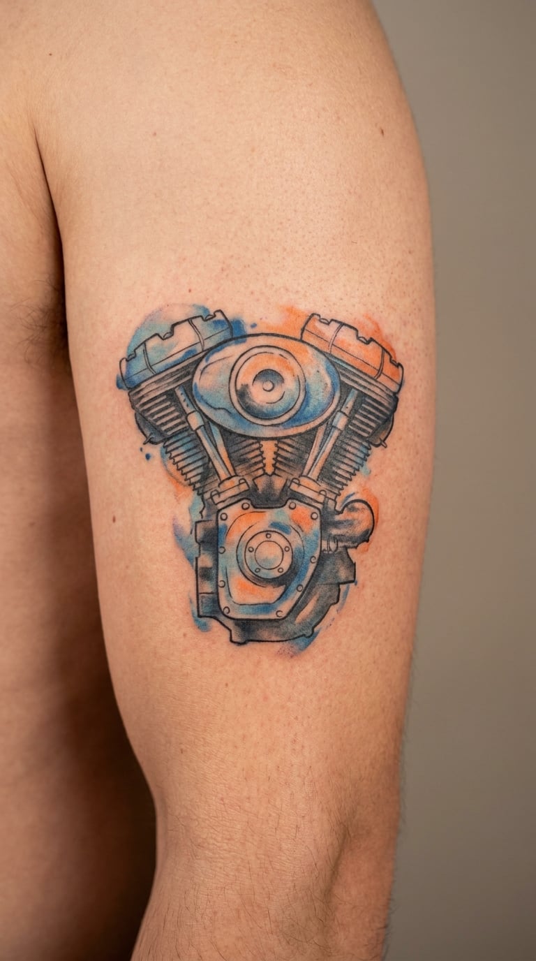 Watercolor Motorcycle Engine