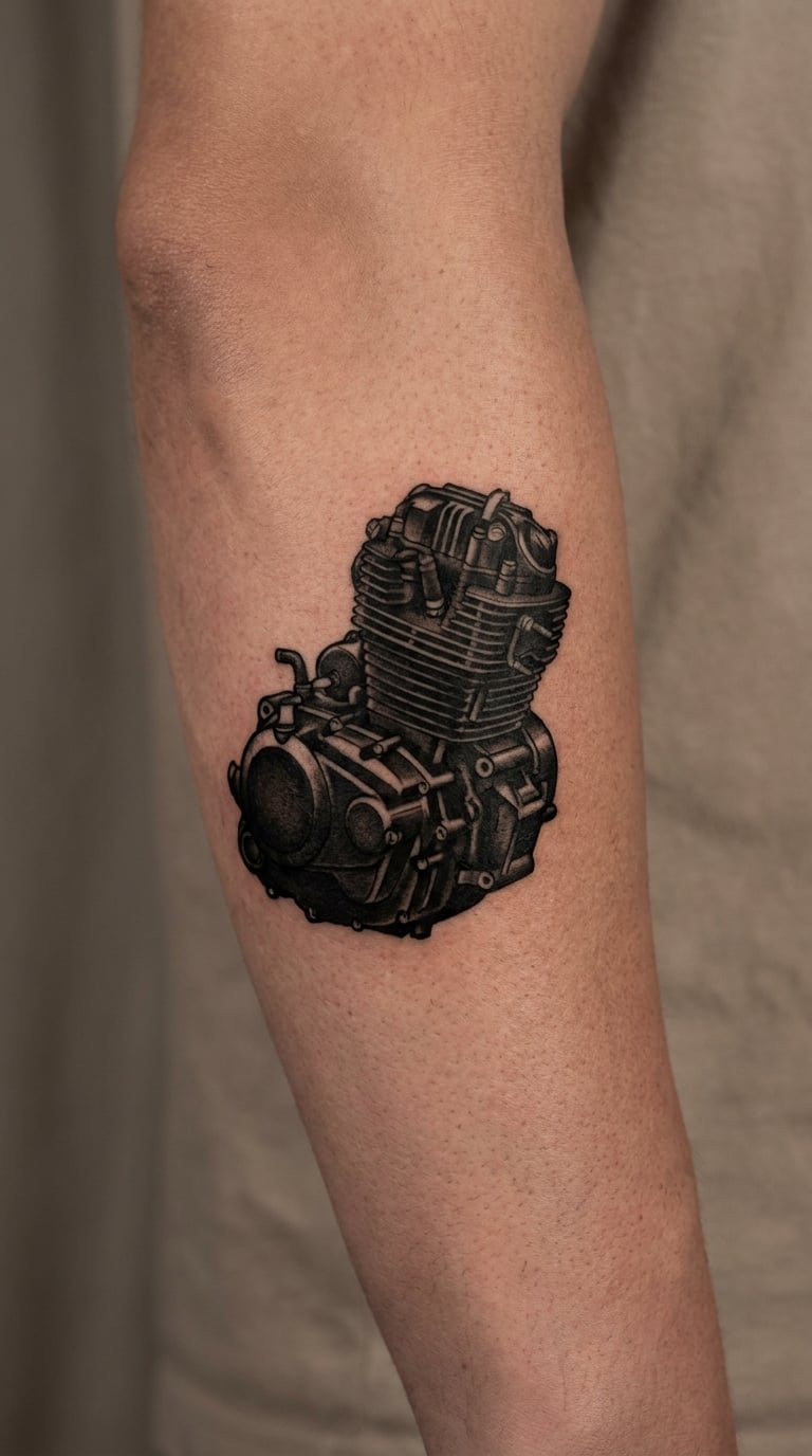 Blackwork Motorcycle Engine Block